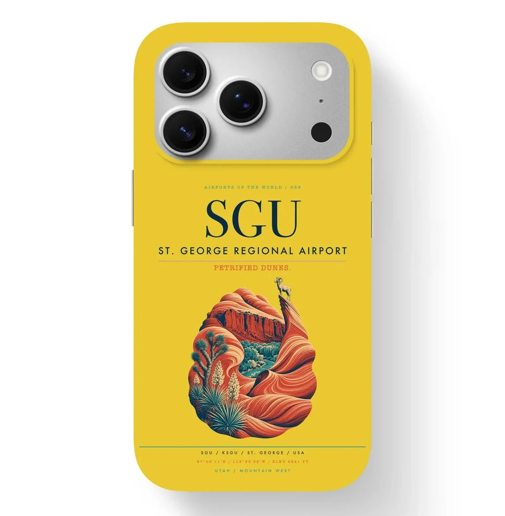 St. George Airport (SGU) design on yellow iPhone 17 Pro MagSafe case