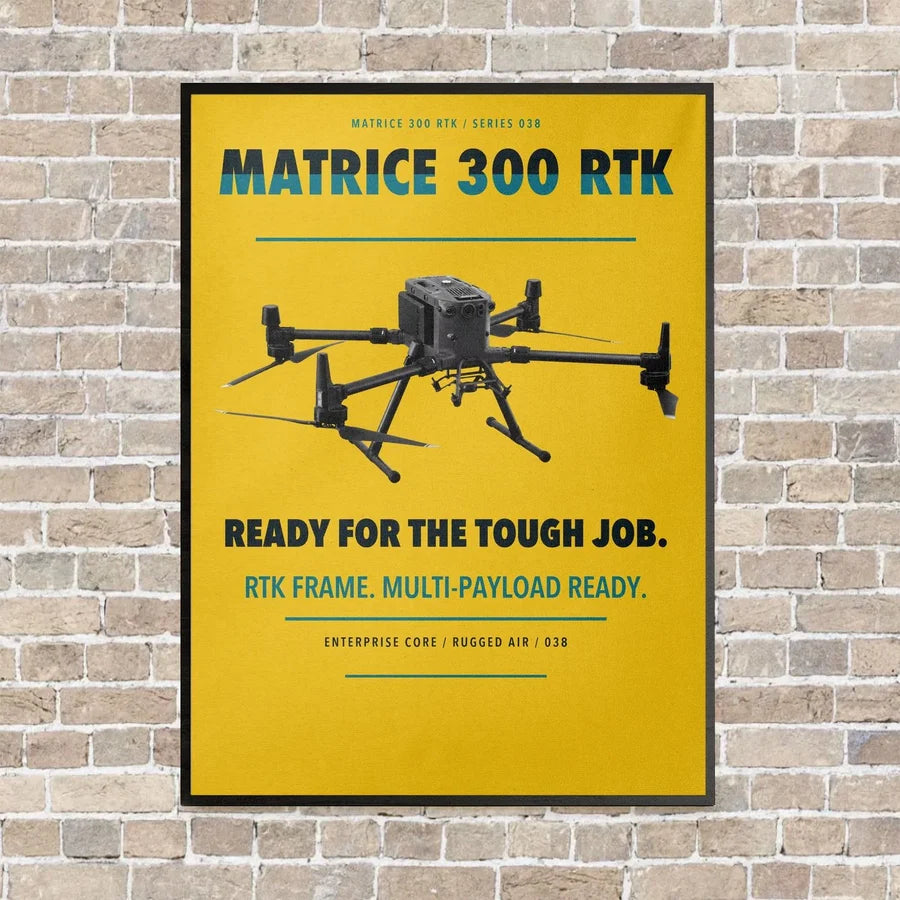 DJI Matrice 300 RTK vertical canvas print - framed - yellow background