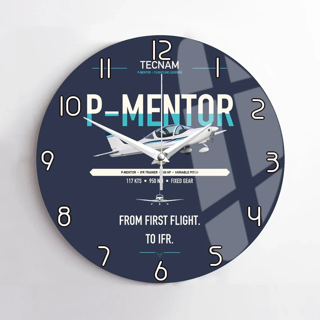 Tecnam P-Mentor design on navy blue no frame wall clock