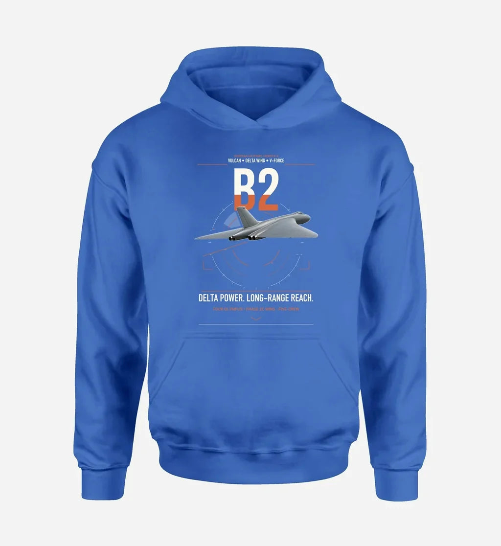 Avro Vulcan B2 design on blue double-side hoodie, single-side print