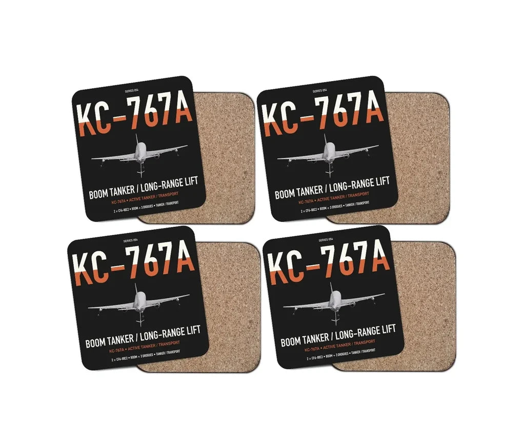 Boeing KC-767A design on black 4 pieces set coaster