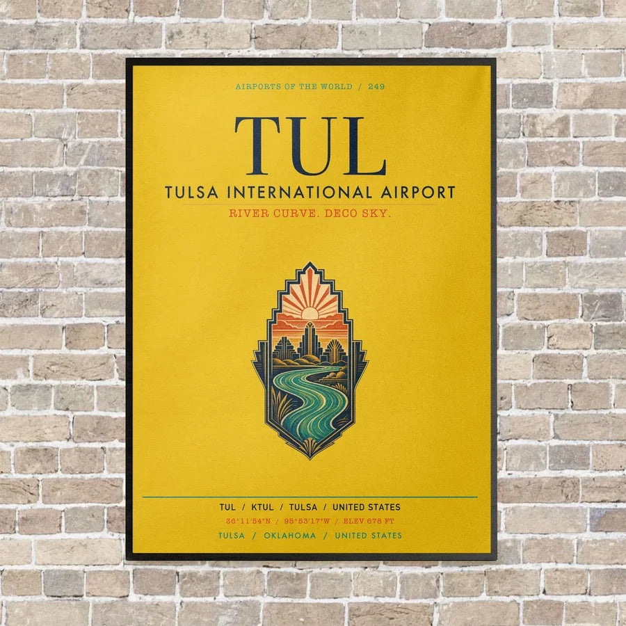 Tulsa International Airport TUL vertical canvas print - framed - yellow background