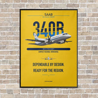 Thumbnail for Saab 340B vertical canvas print - framed - yellow background