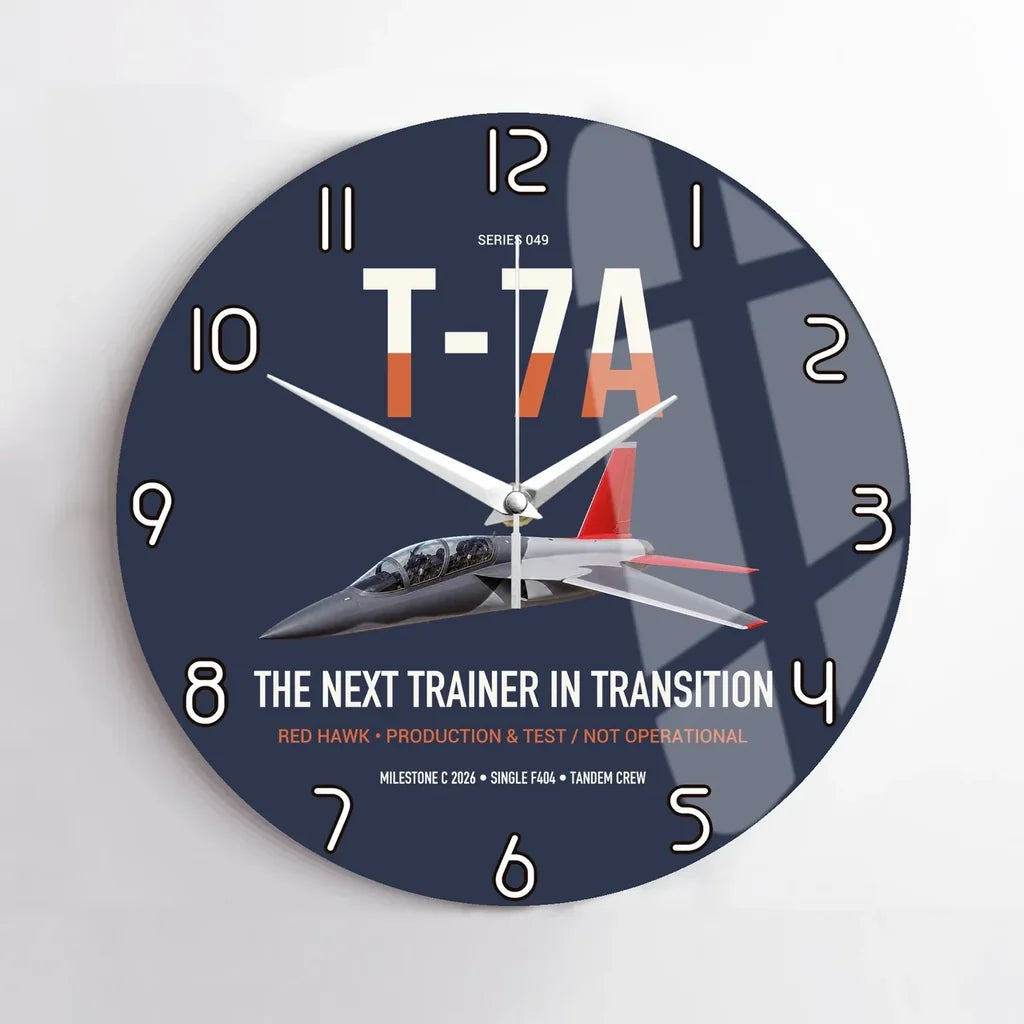 T-7A Red Hawk design on navy blue no frame wall clock