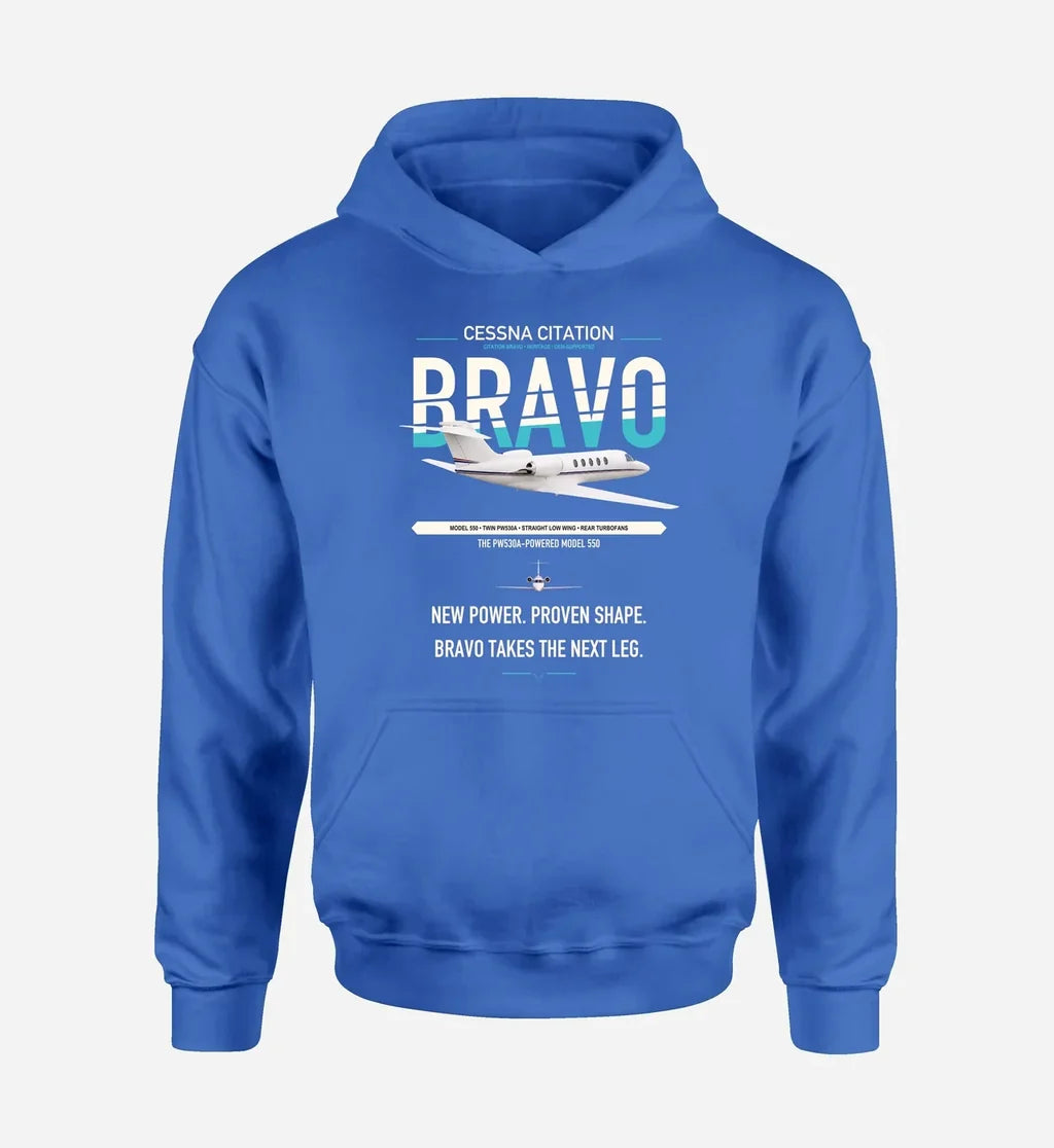 Cessna Citation Bravo design on blue double-side hoodie, single-side print