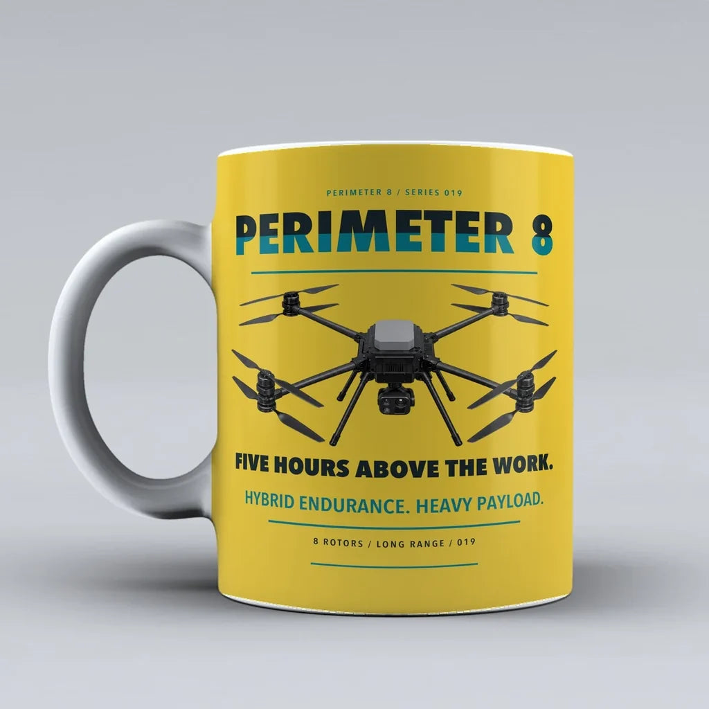 Perimeter 8 Mug design on yellow skyfront