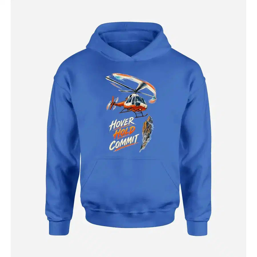 SIGNAL 589 - Hover Hold Commit design on blue hoodie single side