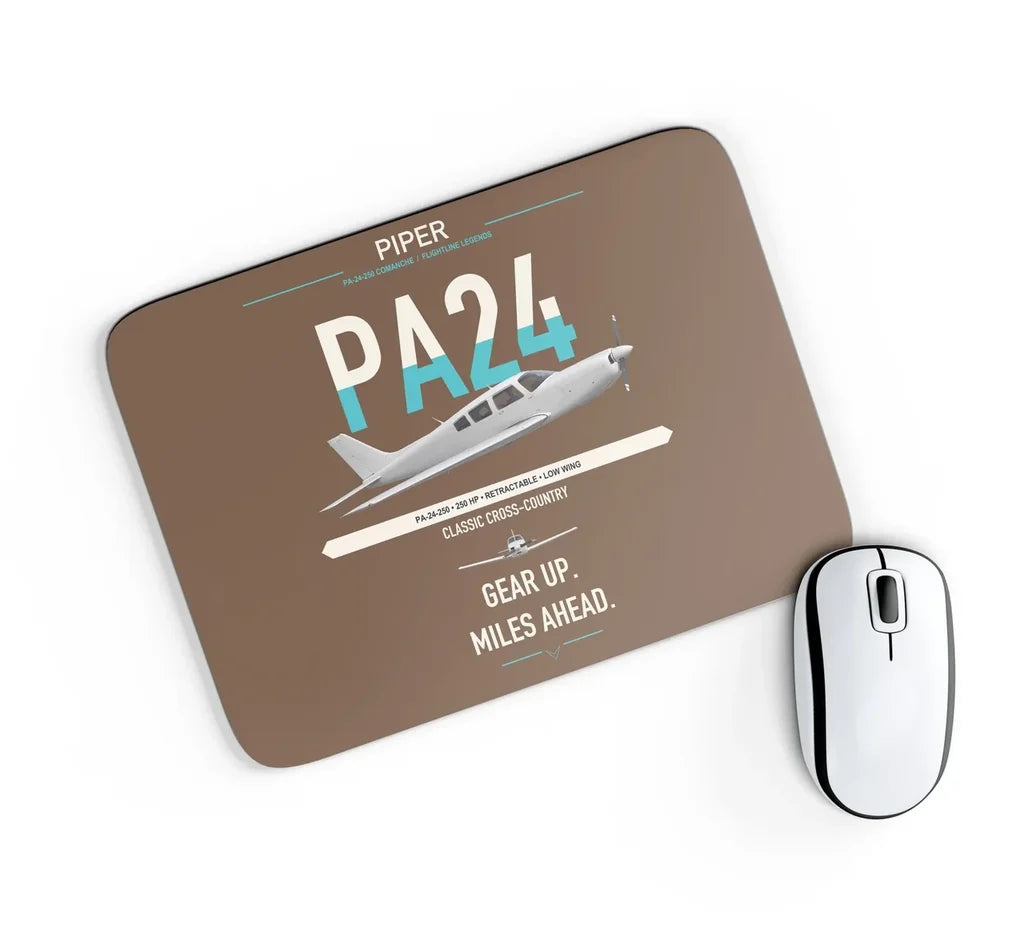 Piper PA-24-250 Comanche 250 design on brown rectangle mouse pad