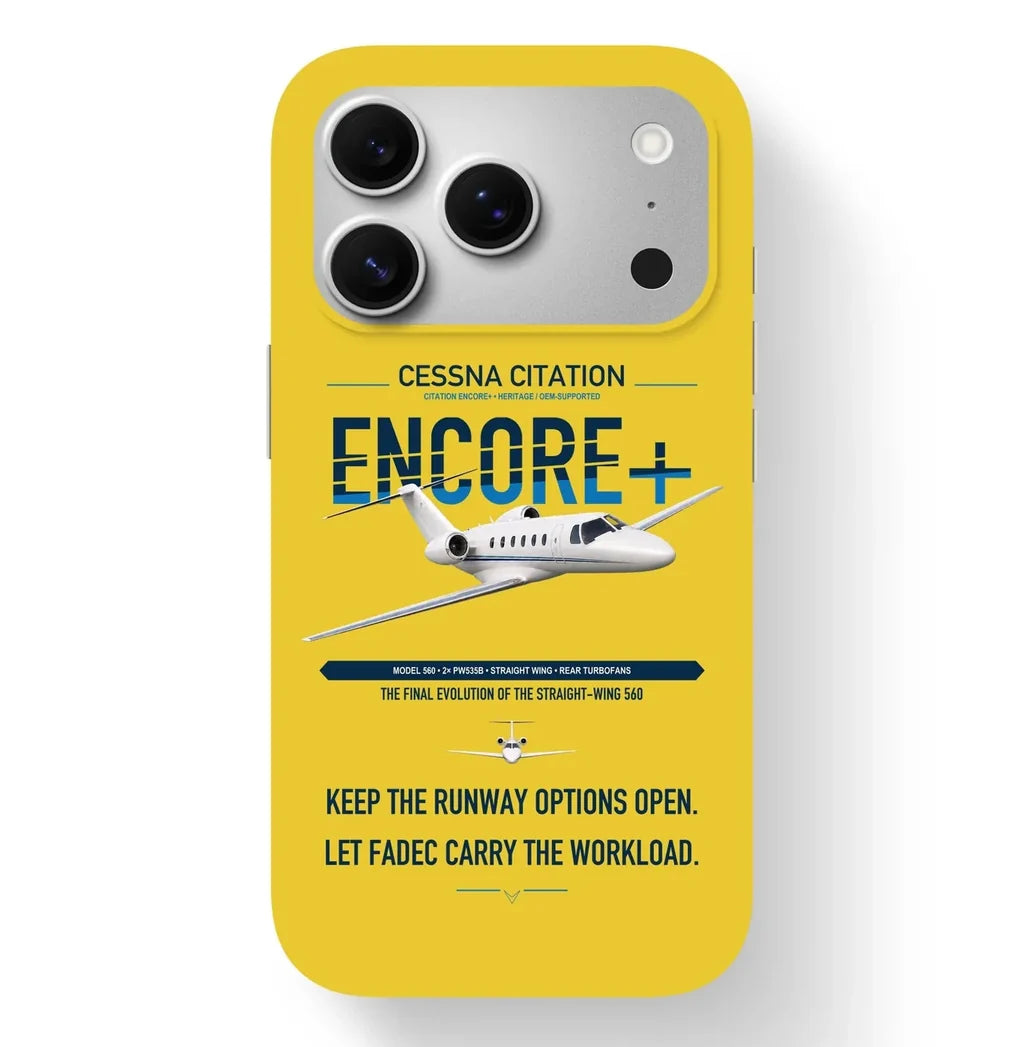 Cessna Citation Encore+ design on yellow magsafe iphone case, for iPhone 17 Pro