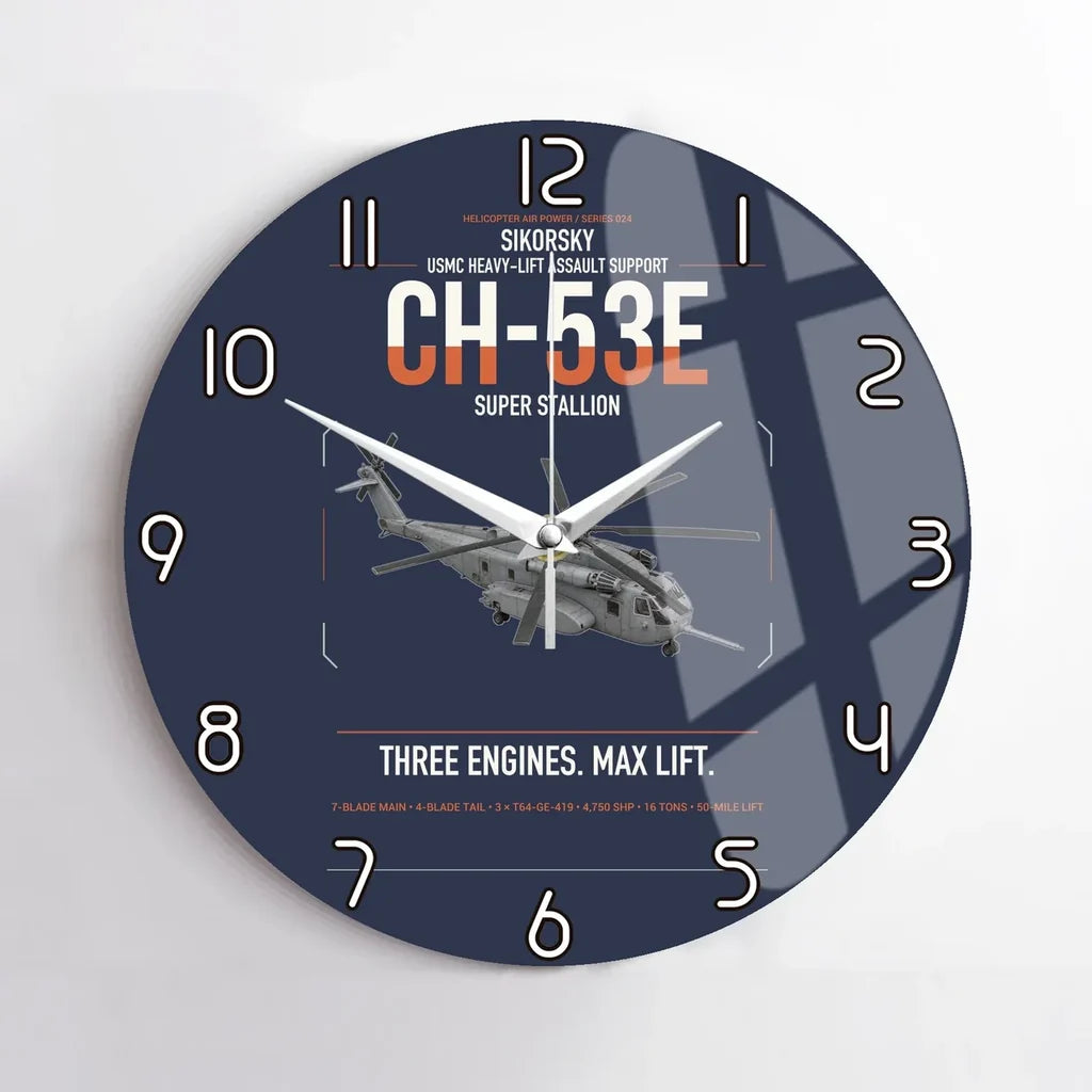 Sikorsky CH-53E Super Stallion design on navy blue no frame wall clock