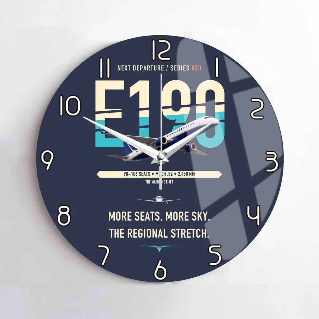 Embraer E190 design on navy blue no frame wall clock