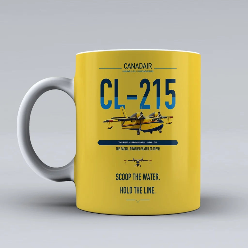Canadair CL-215 design on yellow ceramic mug, double-side print