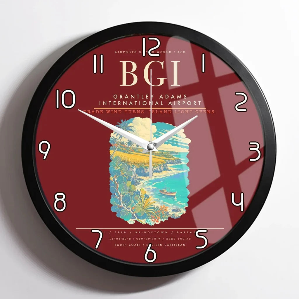 Grantley Adams International Airport BGI Wall-Clock Framed - Dark Red