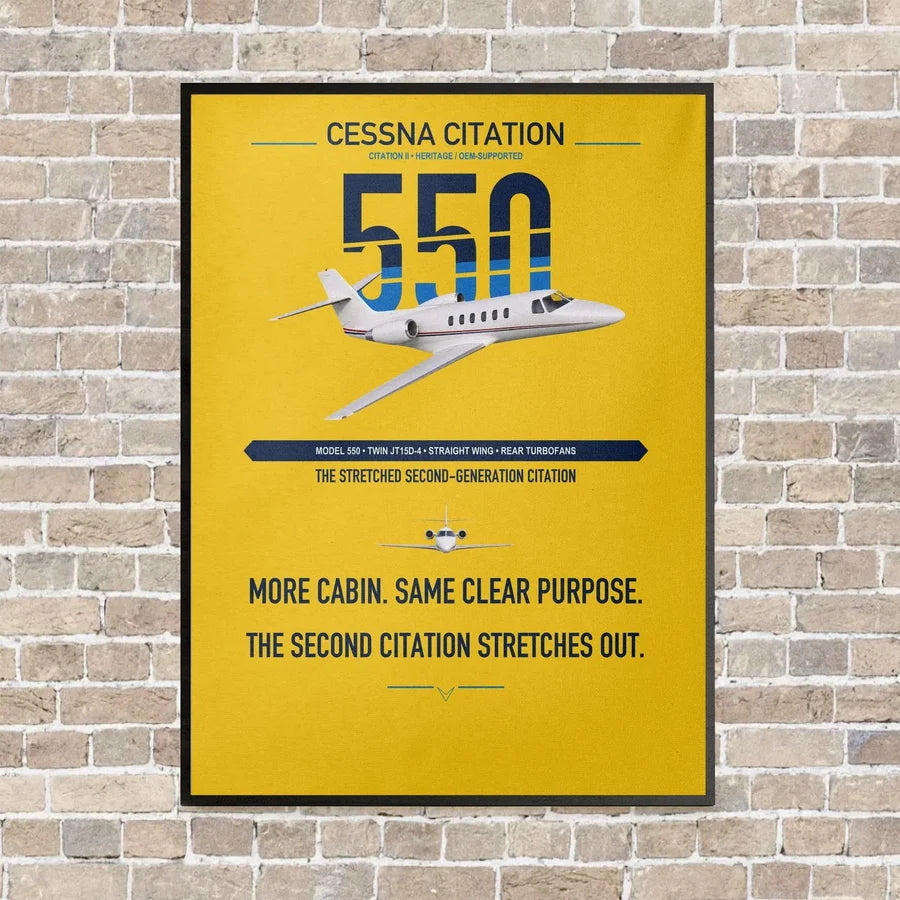 Cessna Citation 550 - Citation II vertical canvas print - framed - yellow background