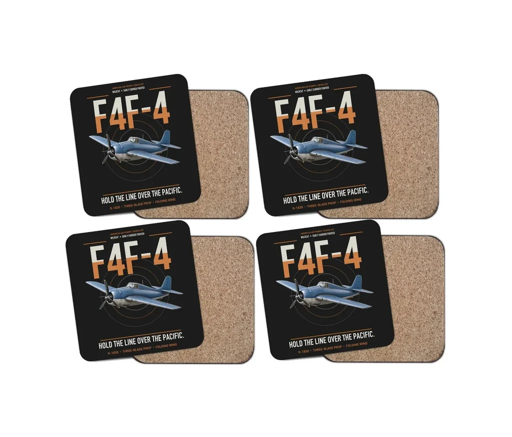 F4F-4 Wildcat design on black 4 pieces set coaster