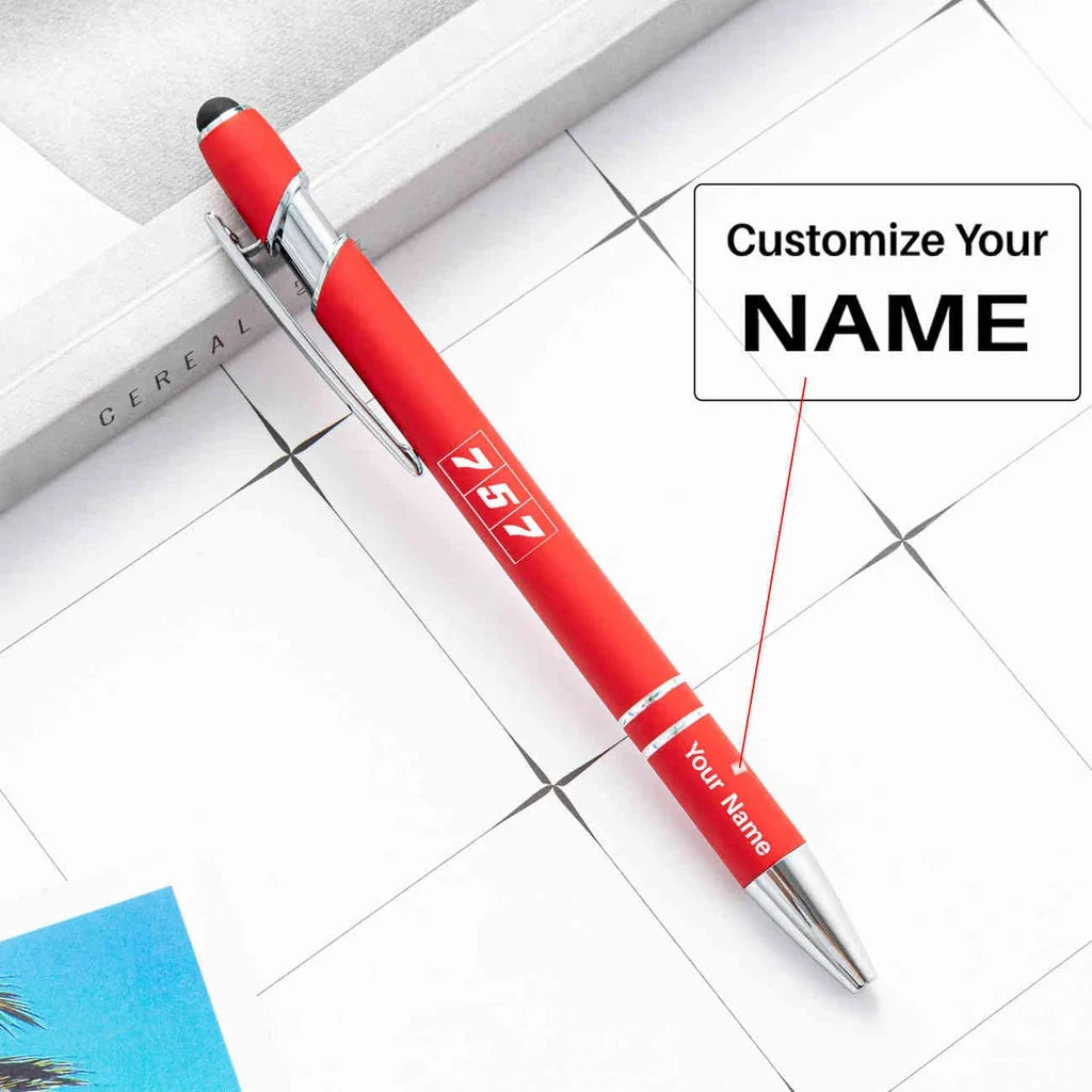 Flat Colourful 757 touch pen - red with name