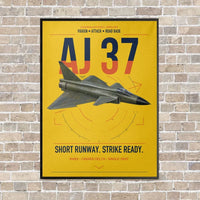 Thumbnail for Saab AJ 37 Viggen vertical canvas print - framed - yellow background