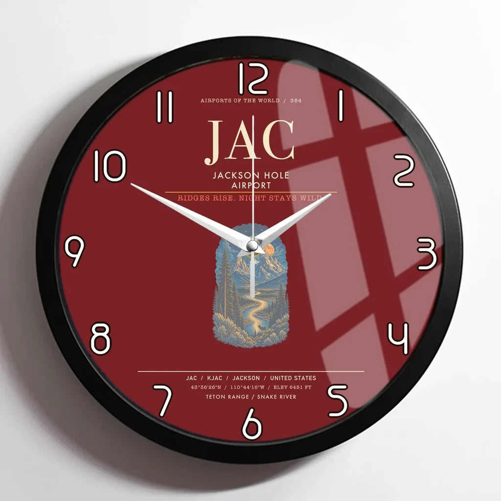 Jackson Hole Airport JAC Wall-Clock Framed - Dark Red