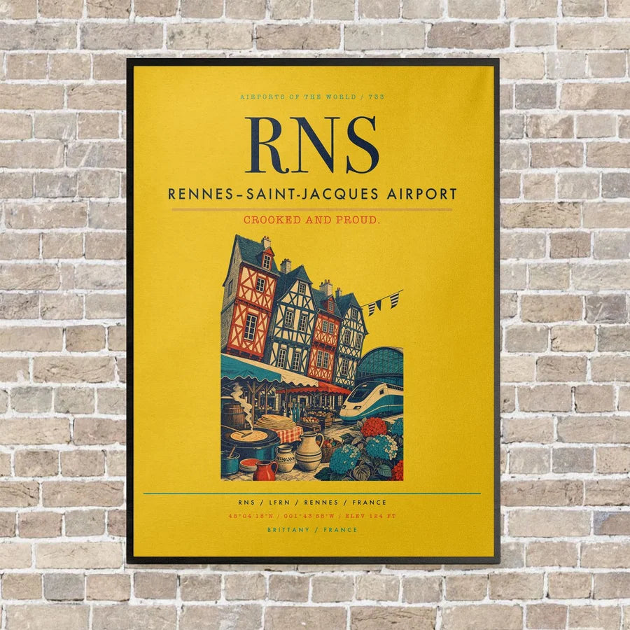 Rennes–Saint-Jacques Airport RNS vertical canvas print - framed - yellow background