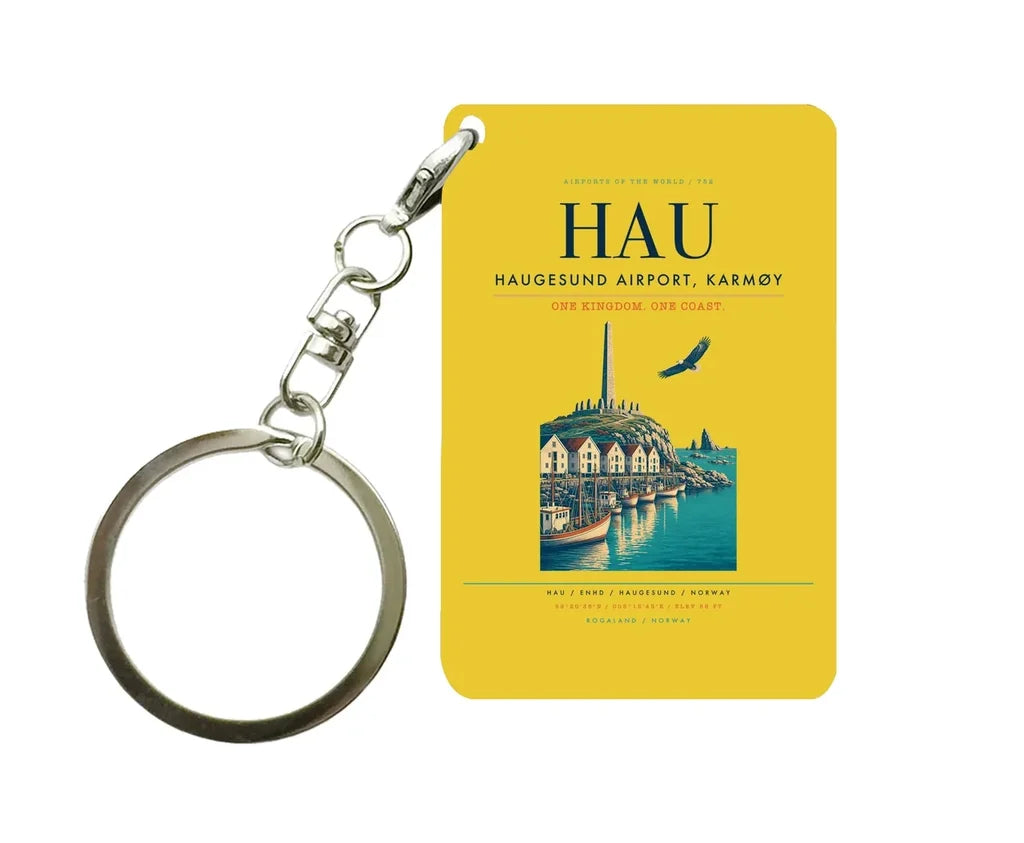 Haugesund Airport, Karmøy (HAU) design on yellow key chain
