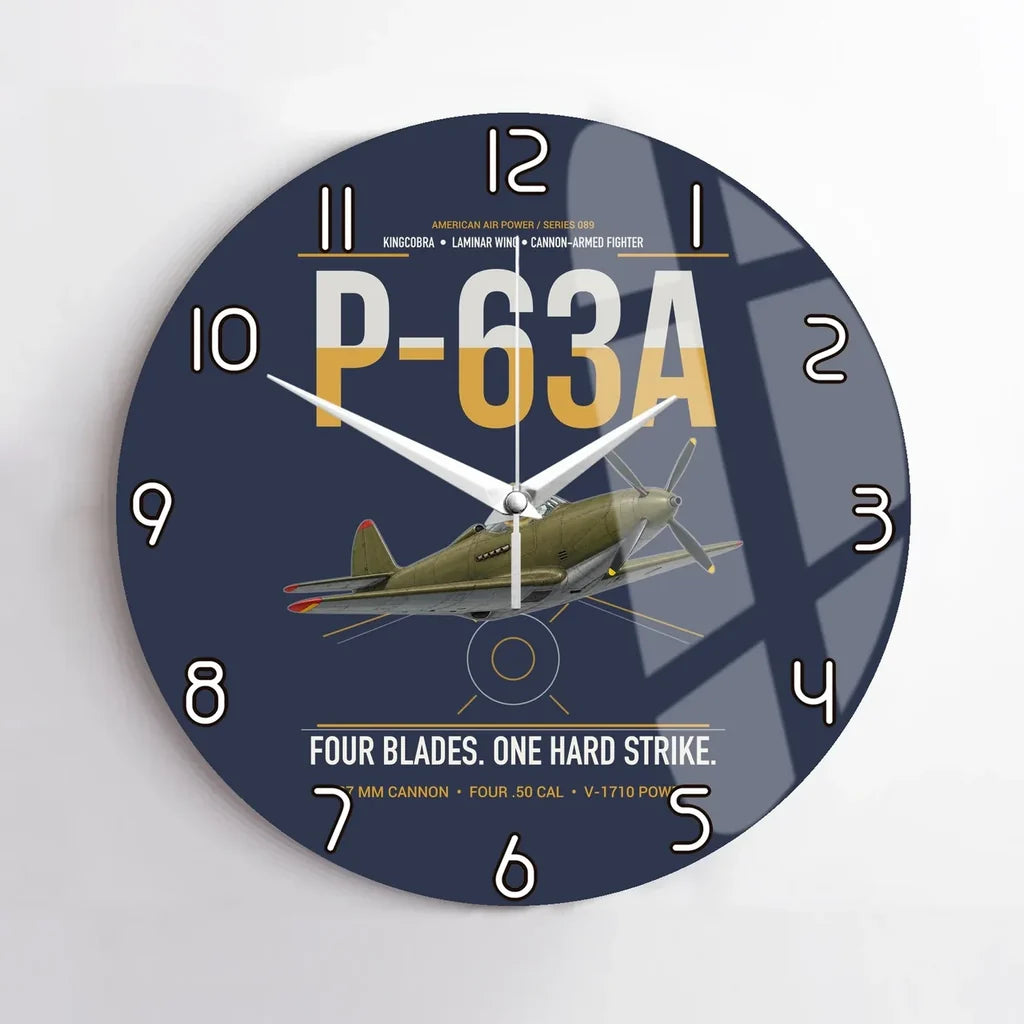 P-63A Kingcobra design on navy blue no frame wall clock