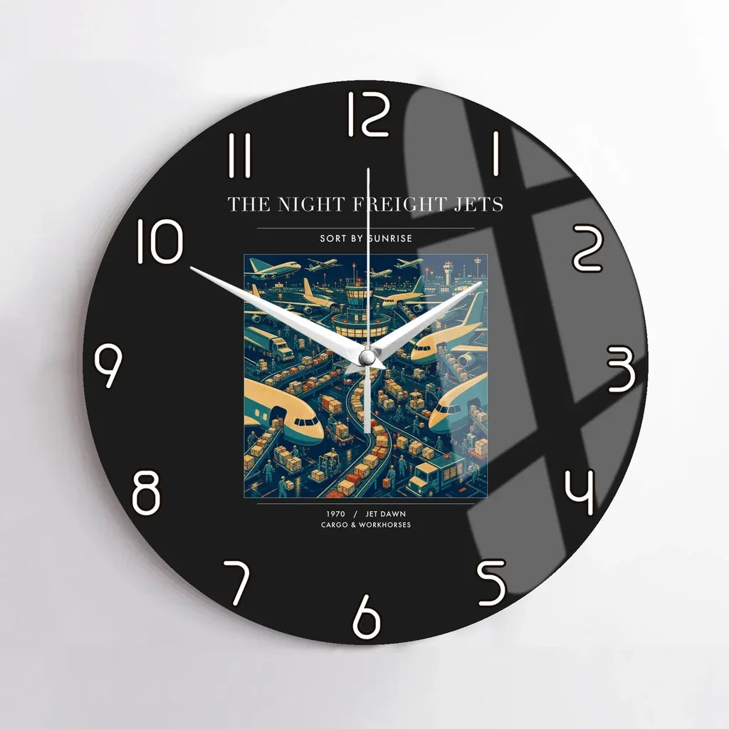 VINTAGE G4133 - The Night Freight Jets - Designed Wall Clocks design on black no-frame