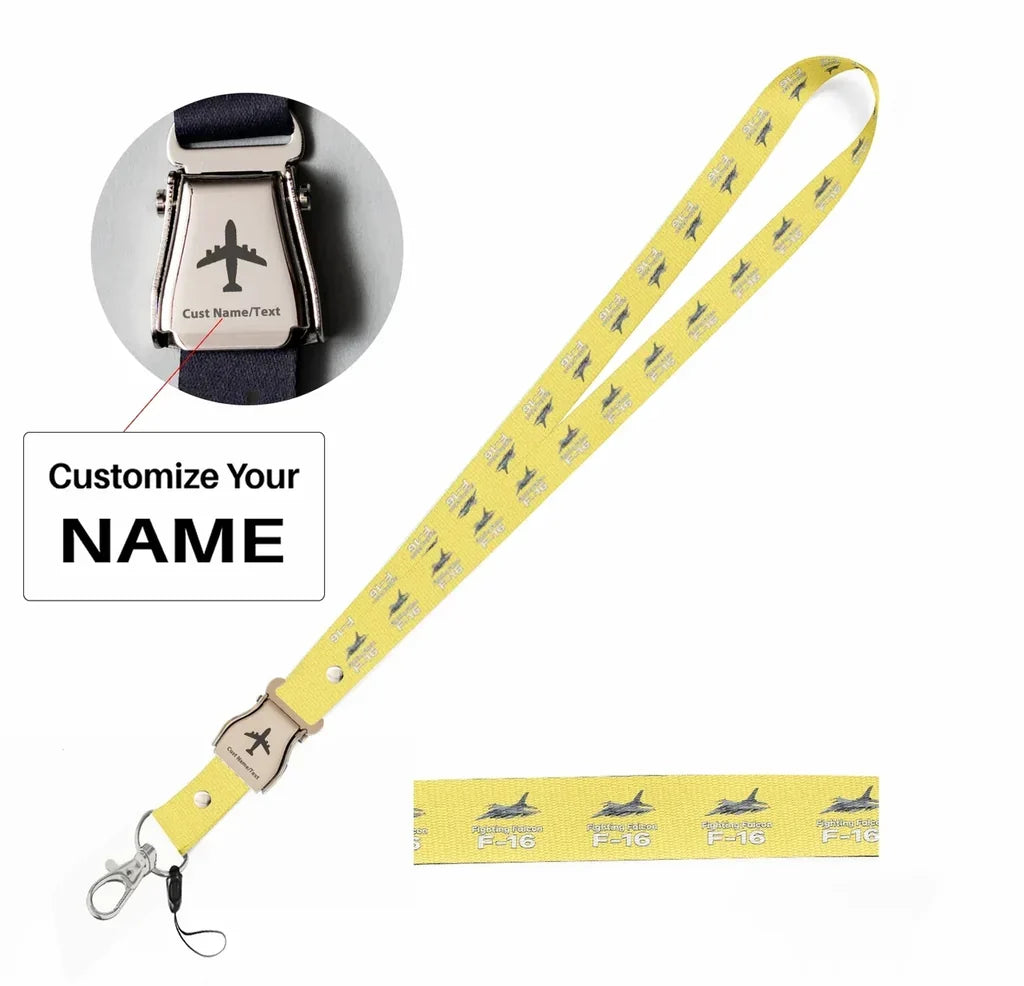 The Fighter Jet 16 seat belt lanyard - yellow with name