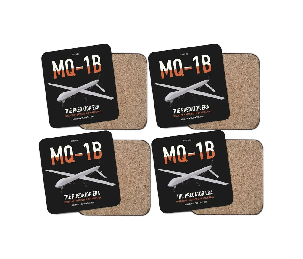 MQ-1B Predator design on black 4 pieces set coaster