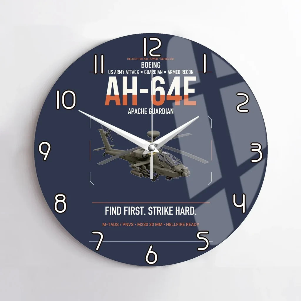 Boeing AH-64E Apache Guardian design on navy blue no frame wall clock