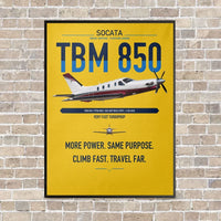 Thumbnail for Socata TBM 850 vertical canvas print - framed - yellow background