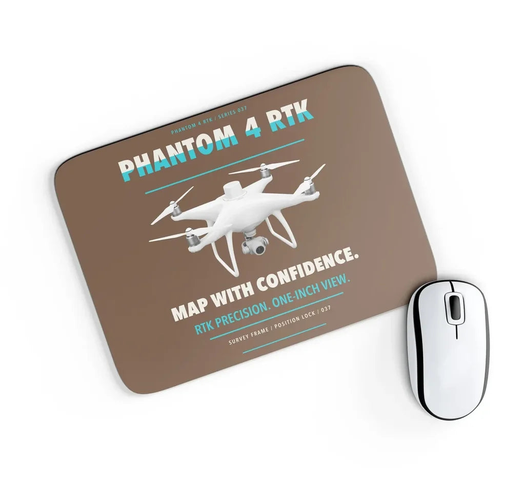 DJI Phantom 4 RTK design on brown rectangle mouse pad