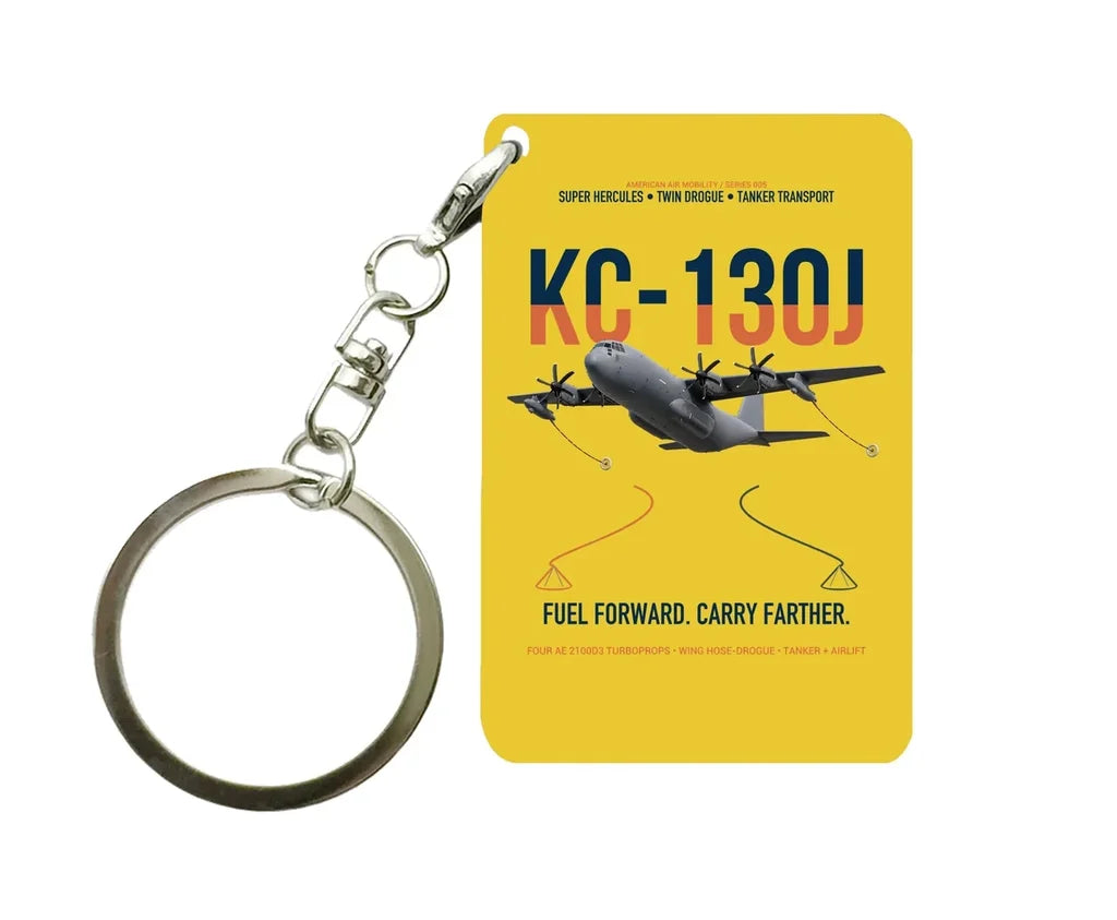 KC-130J SUPER HERCULES design on yellow designed key chain, double-side print