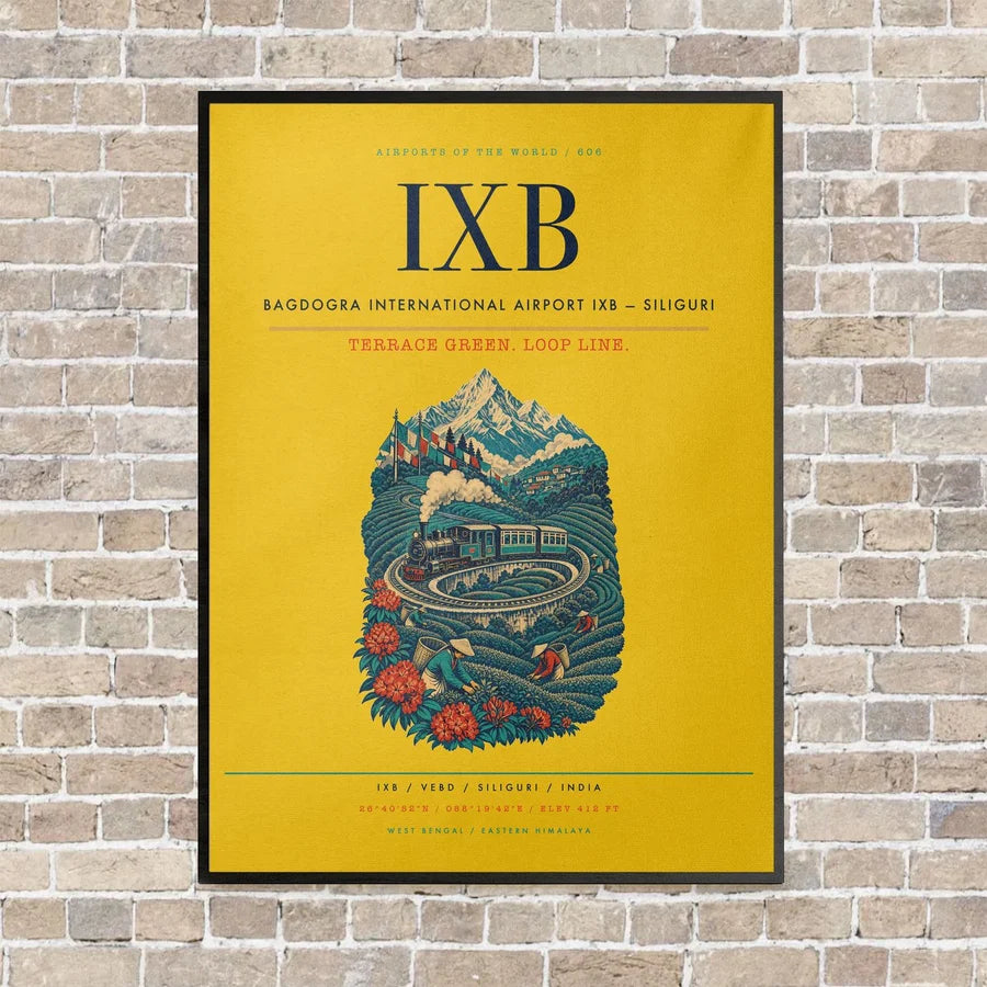 Bagdogra International Airport IXB — Siliguri vertical canvas print - framed - yellow background