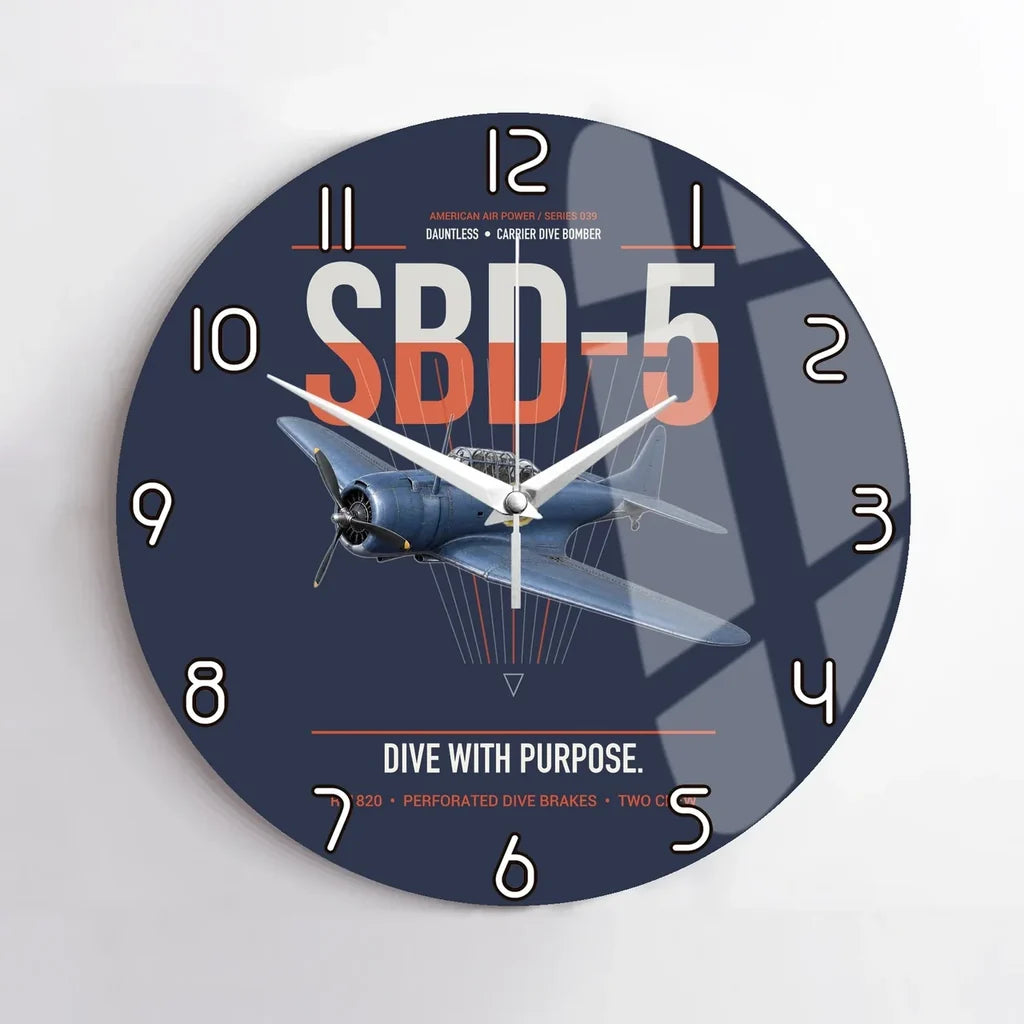 SBD-5 Dauntless design on navy blue no frame wall clock