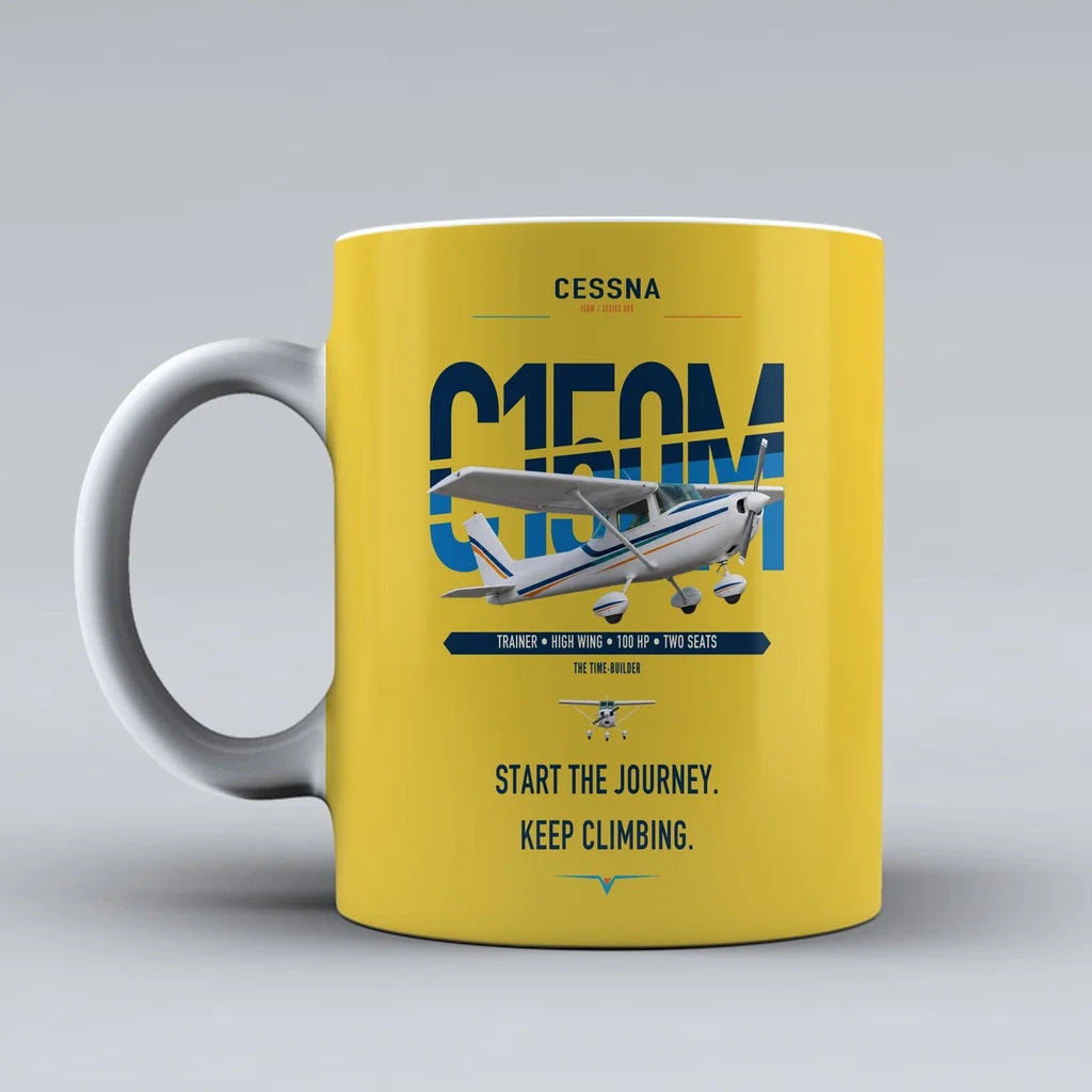 Cessna 150M design on yellow ceramic mug, double-side print