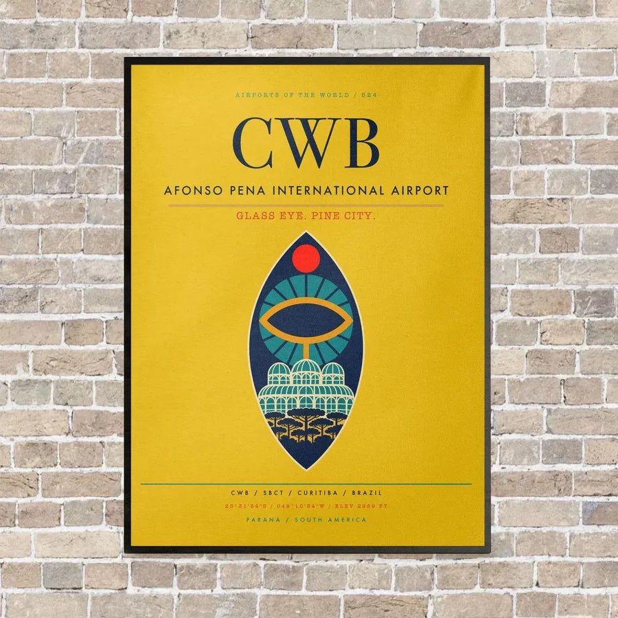 Afonso Pena International Airport CWB vertical canvas print - framed - yellow background
