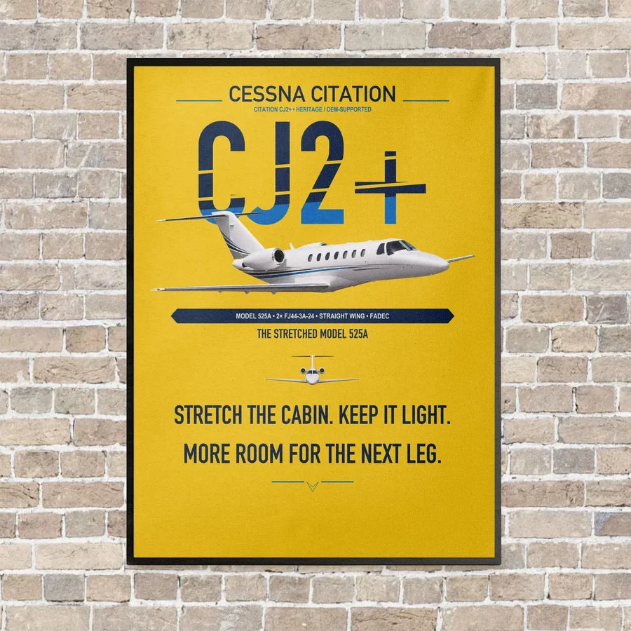 Cessna Citation CJ2+ vertical canvas print - framed - yellow background
