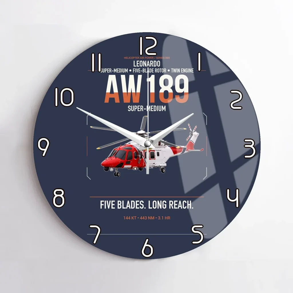 Leonardo AW189 design on navy blue no frame wall clock