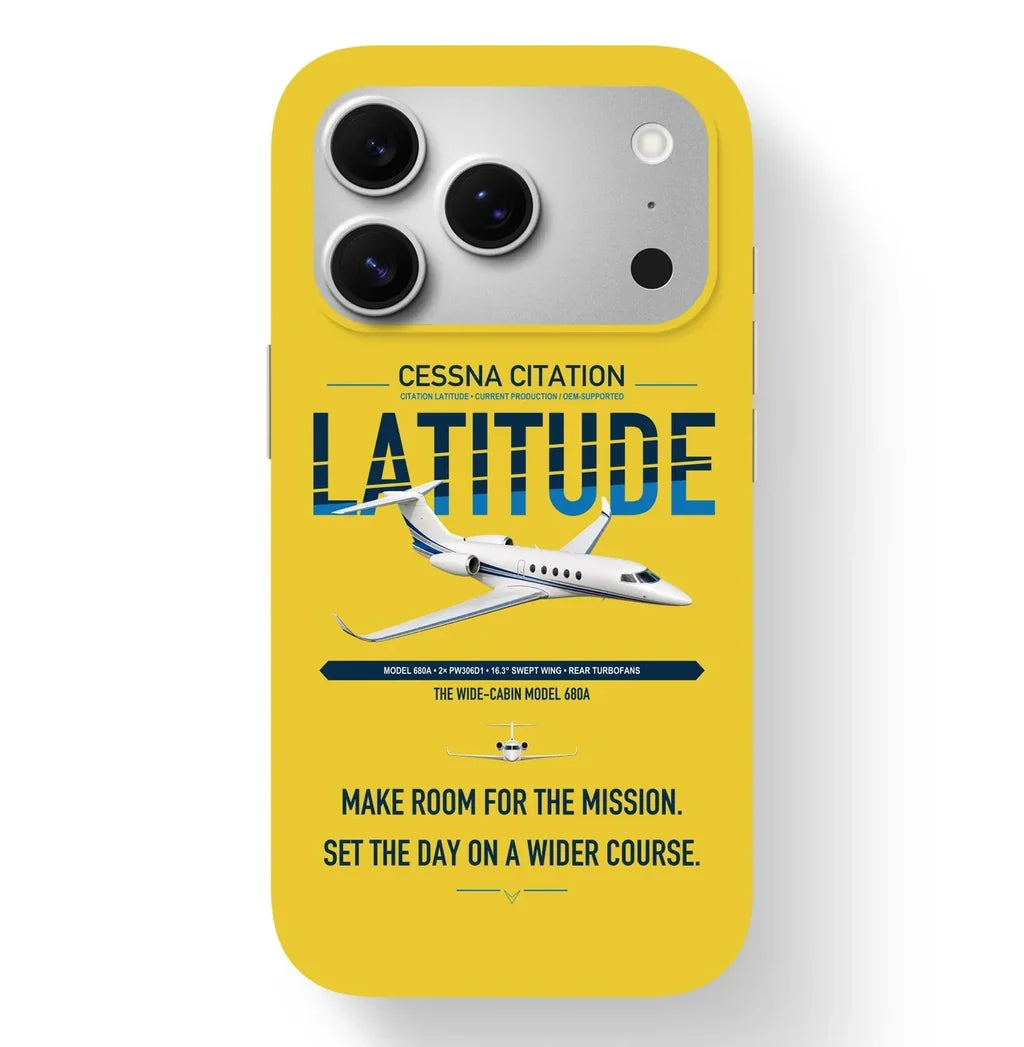 Cessna Citation Latitude design on yellow magsafe iphone case, for iPhone 17 Pro