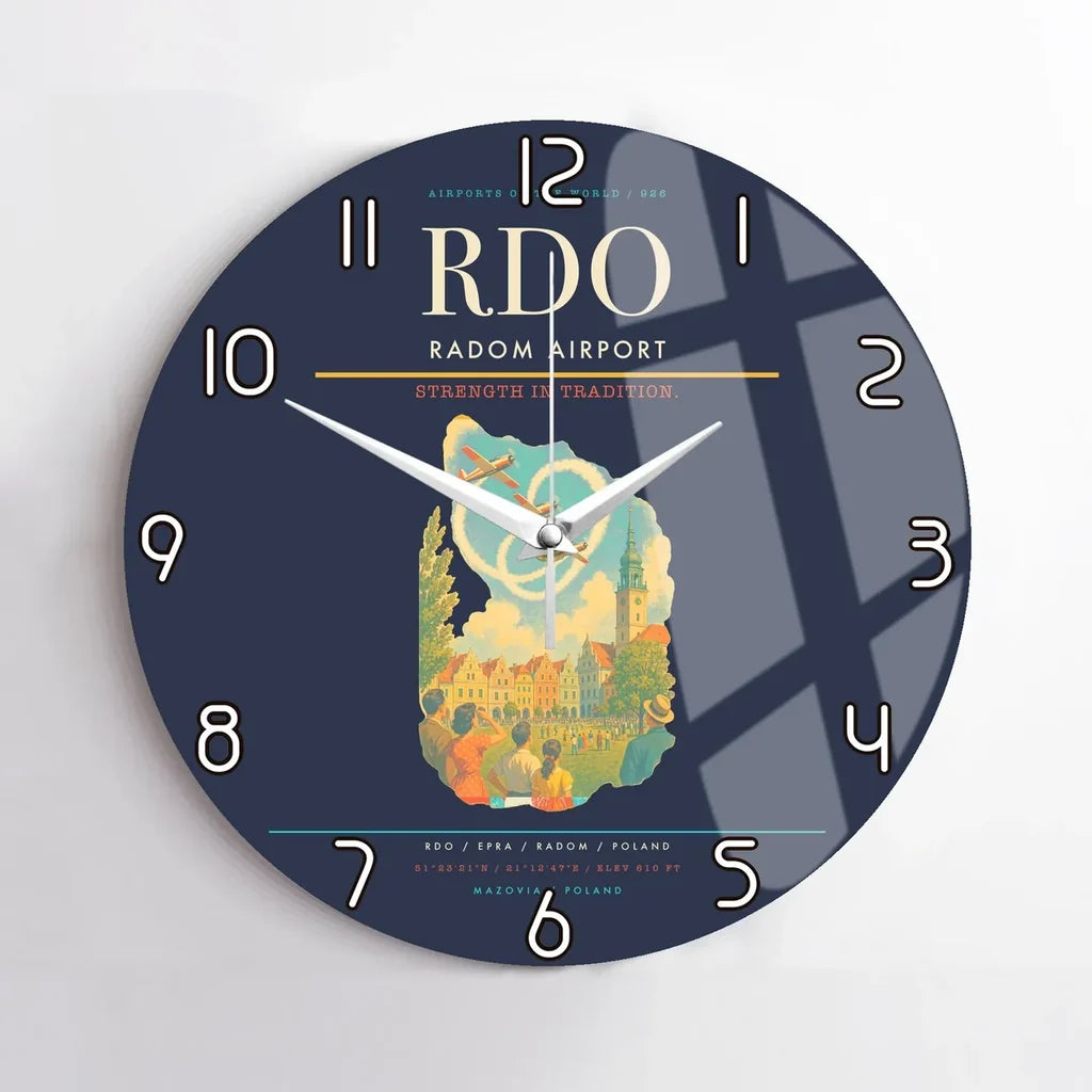 Radom Airport (RDO) design on navy blue no frame wall clock