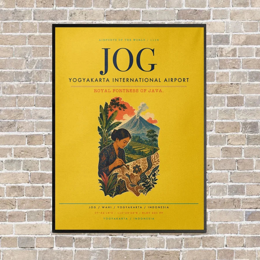 Yogyakarta International Airport JOG vertical canvas print - framed - yellow background