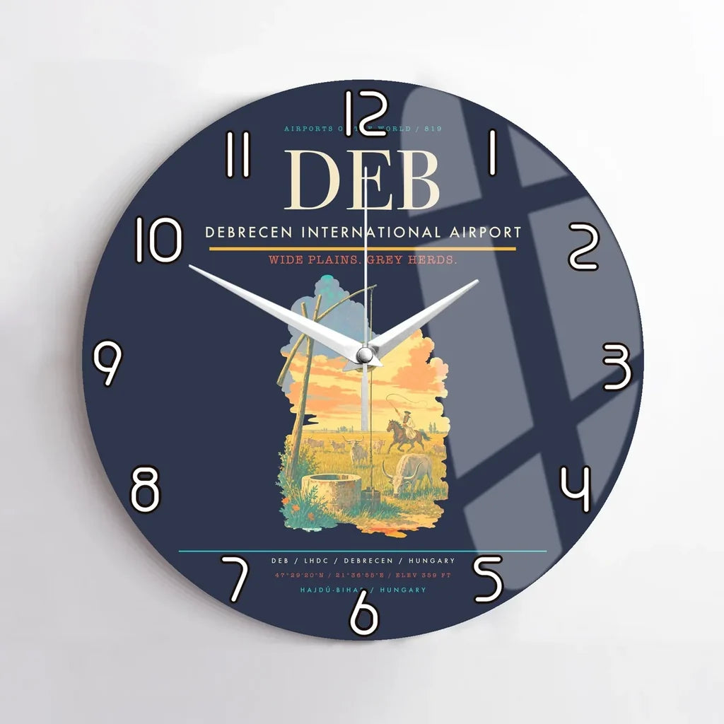 Debrecen International Airport (DEB) design on navy blue no frame wall clock