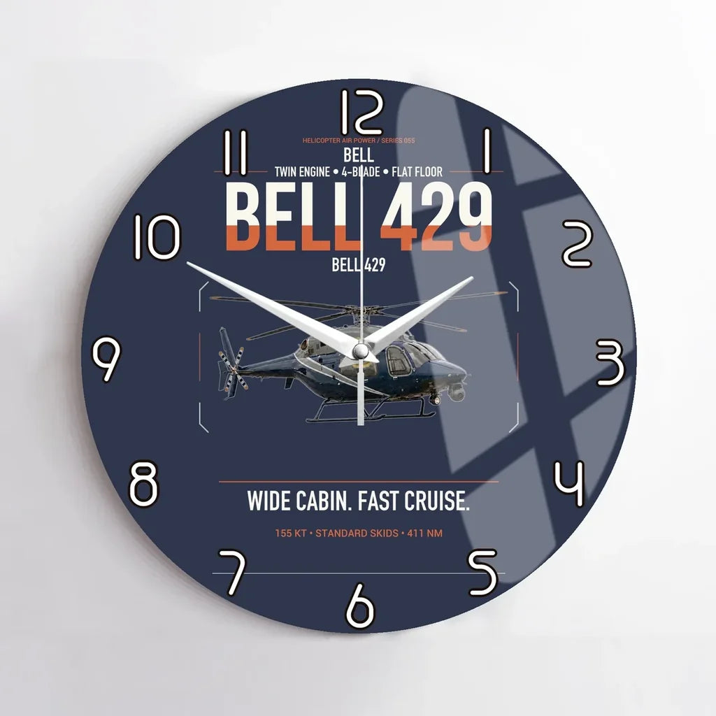 Bell 429 design on navy blue no frame wall clock