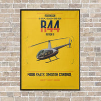Thumbnail for Robinson R44 Raven II vertical canvas print - framed - yellow background