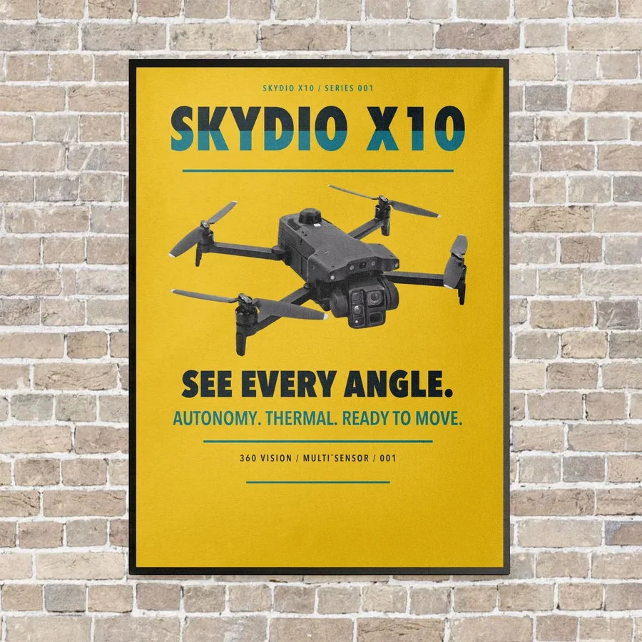 Skydio X10 vertical canvas print - framed - yellow background