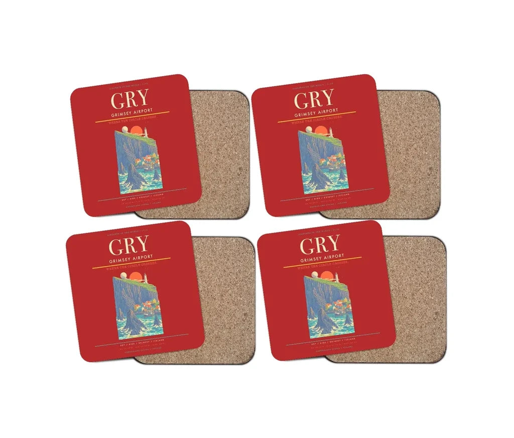 Grimsey Airport GRY Coaster 4-Pieces-Set - Red