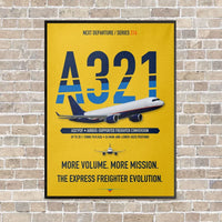 Thumbnail for Airbus A321P2F vertical canvas print - framed - yellow background