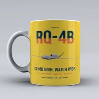 Thumbnail for RQ-4B Global Hawk design on yellow ceramic mug, double-side print