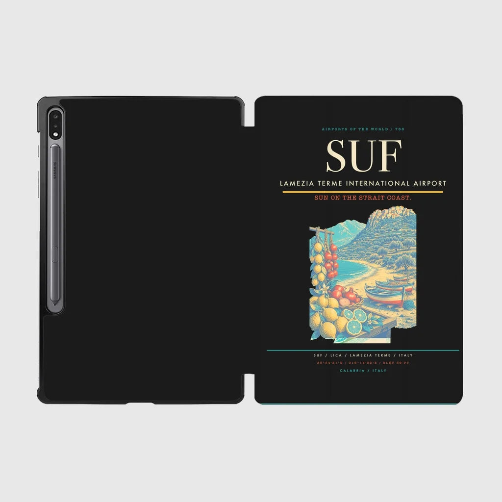 Lamezia Terme International Airport (SUF) design on black samsung tablet tablet case