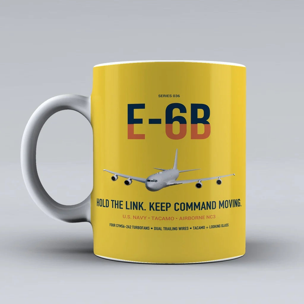 E-6B Mercury design on yellow ceramic mug, double-side print
